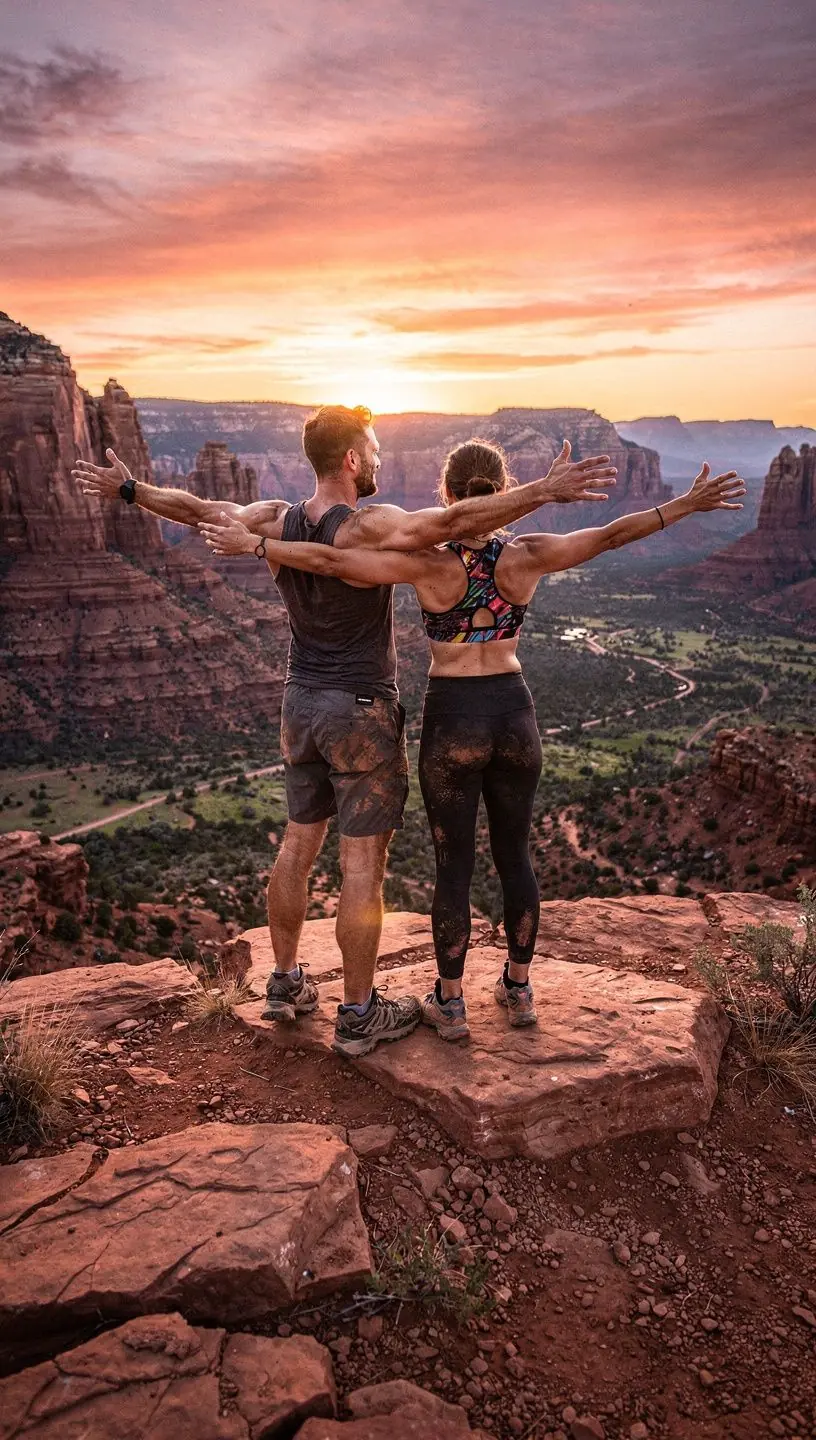 Группа туристов, исследующих каньон с узкими тропами и высокими стенами.