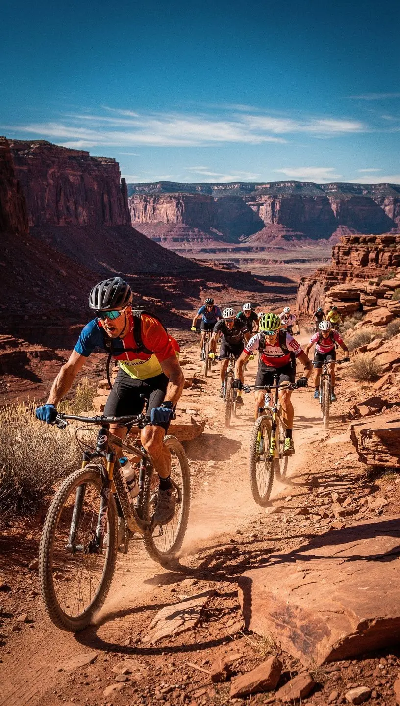 Группа туристов, исследующих каньон с яркими стенами.