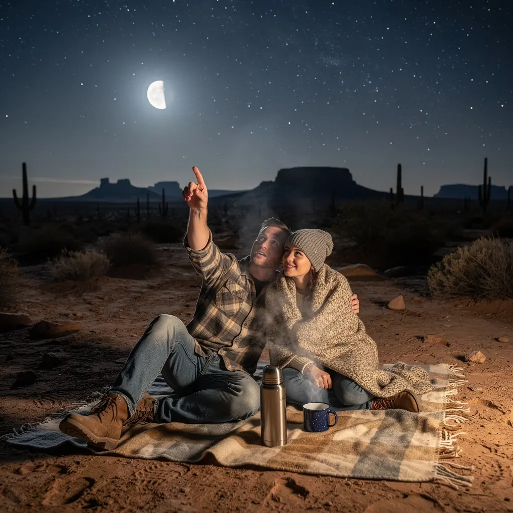 Пустынный пейзаж с красными скалами и голубым небом.